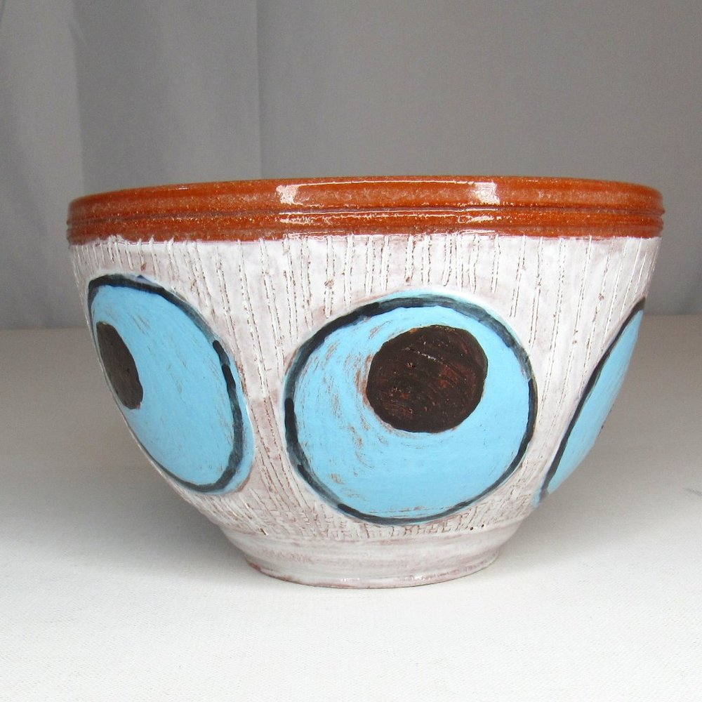 Handcrafted Circle Pattern Ceramic Art Pottery Bowl